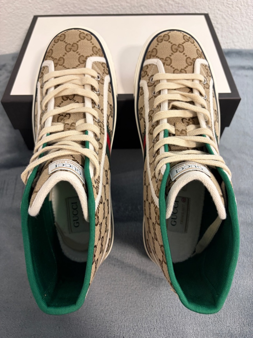 Brand New Women’s Gucci Tennis 1977 High Top Beige Ebony Sneakers Sz 42 (US 12 - Picture 5 of 10